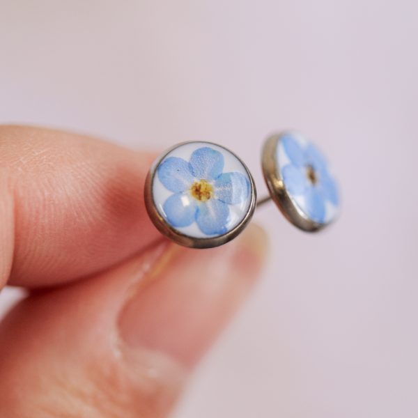 Stud uhani 1 cm - Spominčice / Srebrni