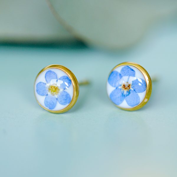 Stud uhani 1 cm - Spominčice / Zlati