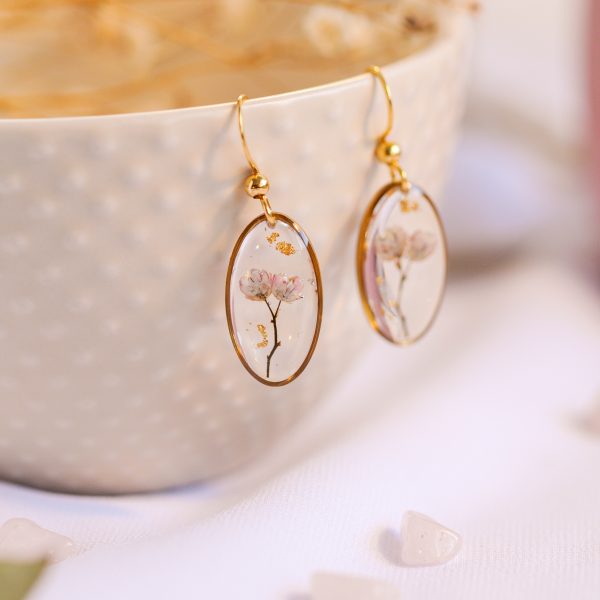 Viseči uhani Oval - Ozothamnus / Zlati