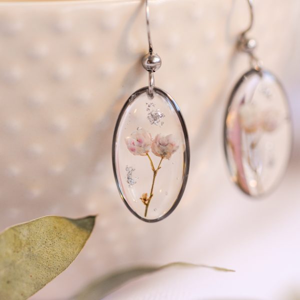 Viseči uhani Oval - Ozothamnus / Srebrni