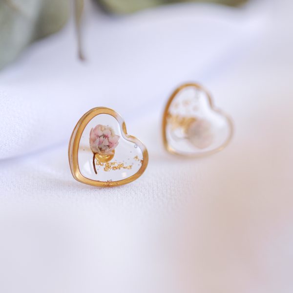 Stud uhani Srčki - Ozothamnus / Zlati