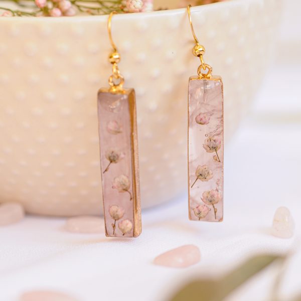 Viseči uhani Rožni kamen - Ozothamnus