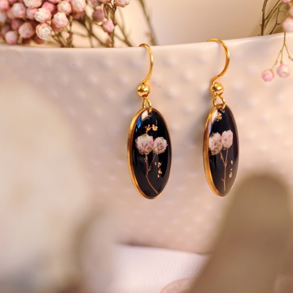 Viseči uhani Oval Noč - Ozothamnus / Zlati