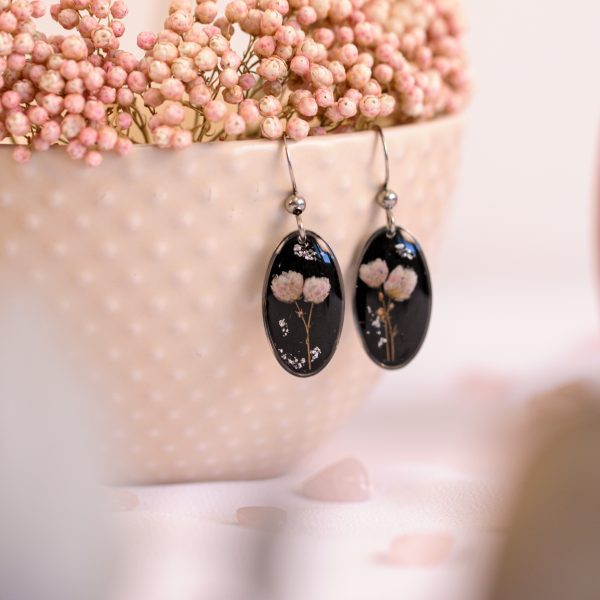 Viseči uhani Oval Noč - Ozothamnus / Srebrni