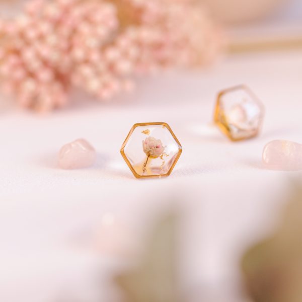 Stud uhani Heksagon - Zlati