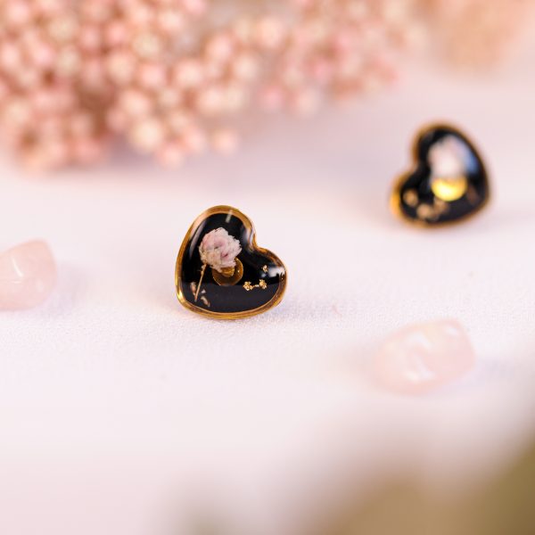 Stud uhani Srček - Črni